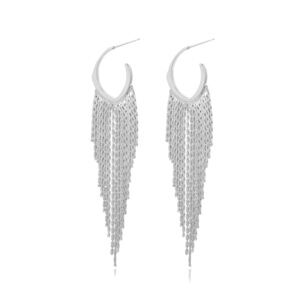 Silver Fringe Dangle Earrings – Long 3-Inch Textured Drop Statement Earrings for